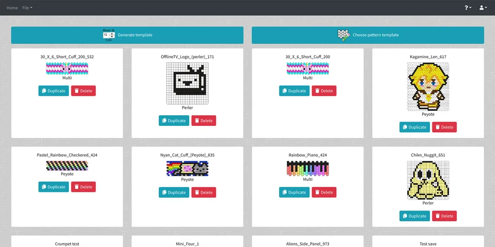The Kandi Patterns React bead maker showing a grid of created patterns