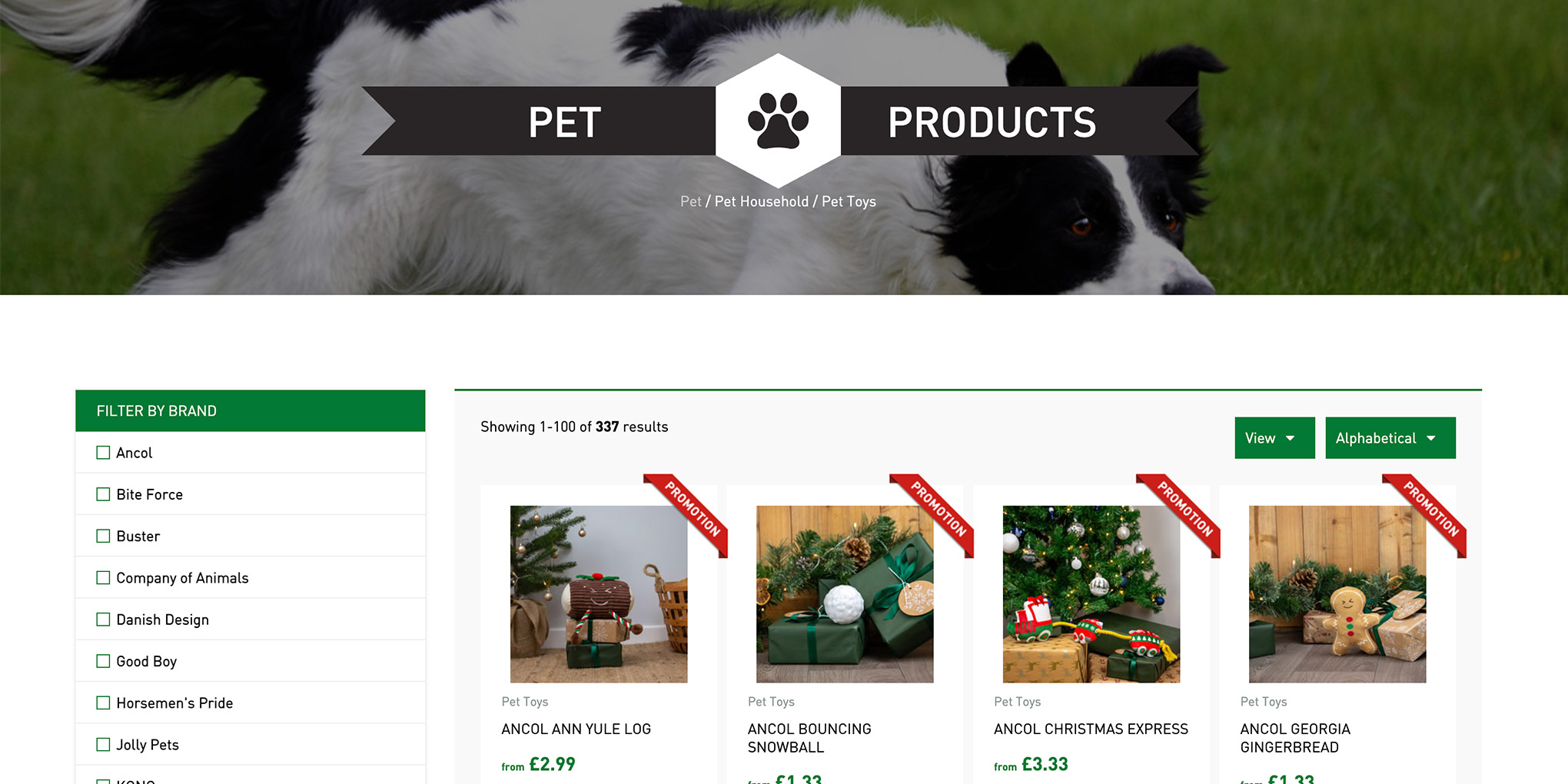 Category page with product grid and filtering options