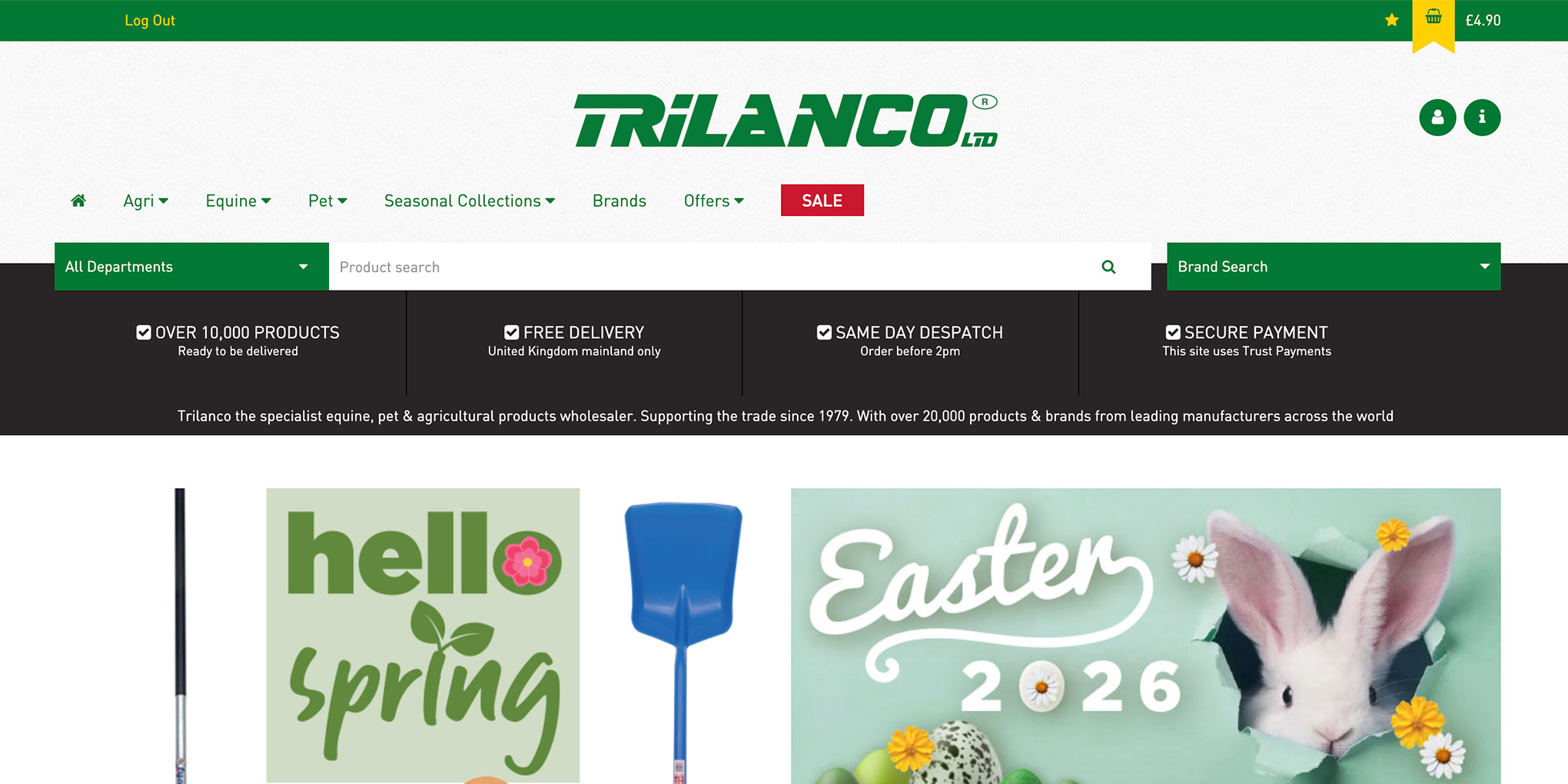 Trilanco Webstore homepage showing featured products and navigation